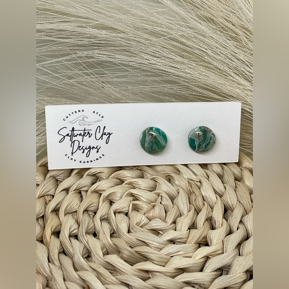Handmade Sea Glass-Inspired Stud Earrings-10 mm | Glossy Finish | New with Tags